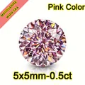 Detailed close-up of 0.5ct pink round cut moissanite gemstone with 5x5mm dimension - Portuguese Cut / 5mm-0.5ct