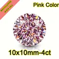 Detailed macro view of a 4ct pink round Portuguese cut moissanite gemstone, 10x10mm size - Portuguese Cut / 10x10mm-4ct