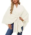 Dettaglio di un elegante scialle in maglia color crema con un design a nodo sul davanti - Taglia unica / Top / Bianco Avorio (DB86)