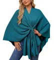 Détail du poncho en maille sarcelle pour femme avec un élégant nœud torsadé devant. - Taille unique / Hauts / Sarcelle (DB86)