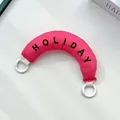 Pink padded handle strap with black Holiday embroidery and white clips for bag accessory - Handbag Style / Rose Red Handbag