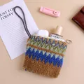 Stylish multi-colored fuzzy lamb wool mini wristlet pouch with secure zip closure - 15 x 14cm / Khaki Blue Fair Isle
