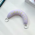 Cute purple crescent bag handle charm with b-day gift embroidery and white rings - Light Purple