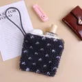 Dark grey plush lamb wool coin purse with white patterns and grey cord strap - 15 x 14cm / Gray Floral