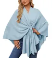 Poncho en maille douce bleu clair élégant avec un détail de nœud avant pour les femmes - Taille unique / Hauts / Bleu (DB86)
