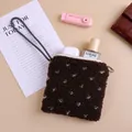 Elegant brown sherpa fleece small pouch with grey lanyard, perfect for winter daily essentials - 15 x 14cm / Coffee Floral