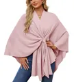 Vue détaillée du tissu en maille douce et du nœud torsadé sur le châle rose pour femme - Taille unique / Hauts / Rose (DB86)