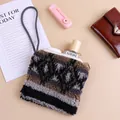 Chic geometric pattern plush wristlet bag made of soft sherpa fleece for winter style - 15 x 14cm / Gray Ethnic Stripe