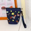 Portable mini coin purse featuring cute dachshund and star pattern in navy blue nylon - Navy Stars Dachshund Dog