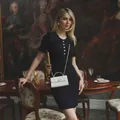 French style black knit dress with ruffled Peter Pan collar and slim fit silhouette - S / Dresses / Black