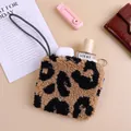 Leopard print fuzzy shearling mini pouch for earbuds and small items - 15 x 14cm / Coffee Large Leopard