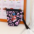 Mini leopard print coin purse with cute cartoon bear and dog illustration and wrist strap - Pink Leopard Music Bear Art Dog