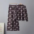 Women's jacquard knit two-piece set featuring round neck sweater and wide-leg pants - One Size / Top And Bottom / Brown
