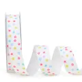White matte ribbon with colorful floral patterns for gift wrapping and DIY crafts - Flower / 2.0cm x 20Y/Roll
