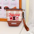 Mini monedero de pulsera a cuadros marrones con diseño creativo de bebidas y correa de mano - Taza de Bebida Retro