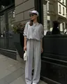 Ensemble de survêtement gris deux pièces avec sweat à capuche et pantalon large - S / Haut Et Bas / Gris clair