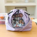 Japanese style purple drawstring lunch bag with cute cat embroidery and GUAN&BALL text. - One Size / Light Purple Happy Cat