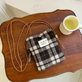 Minimalist Korean style brown plaid woolen small crossbody bag for women winter style - Plaid / Black-Grey Plaid