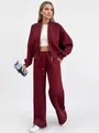 Ensemble décontracté deux pièces bordeaux avec veste zippée à capuche et pantalon large - S / Haut Et Bas / Bordeaux