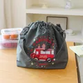Variante grise du sac à lunch avec broderie de bus rouge et cordon de serrage - Taille unique / Gris Foncé Camion de Glaces