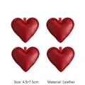 Set di quattro cuori decorativi in ecopelle rossa per composizioni floreali - Cuore Dritto / 4 Pezzi/Confezione (4.5x7.5cm) / Borgogna