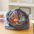 Sac à déjeuner gris avec cordon de serrage et broderie de petit écureuil mignon - Taille unique / Dark purple squirrel