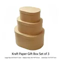 Set of 3 nested oval kraft paper gift boxes in natural brown for cookies and favors - Elliptical Gift Box Collection / Set of Large Medium Small