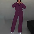 Ensemble de survêtement violet deux pièces pour femme avec veste zippée et pantalon large - S / Haut Et Bas / Fuchsia