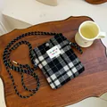 Korean style black and white plaid wool crossbody bag for winter - Plaid / Black White Grid