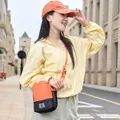Lightweight orange outdoor crossbody sports bag and water bottle pouch - Color Block Drawstring Style / Orange-Black