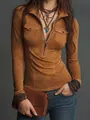 Detailansicht eines braunen schmal geschnittenen Oberteils im Western-Stil mit Taschen - S / Oberteile / Hellbraun