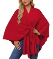 Poncho châle élégant rouge pour femme avec nœud frontal élégant et texture douce et souple - Taille unique / Hauts / Rouge (DB86)