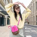 Lightweight neon pink and blue outdoor crossbody water bottle bag for hiking trips - Color Block Drawstring Style / Rose Red-Coffee