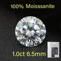 Close-up of a 1.0ct round brilliant cut Moissanite gemstone with GRA certificate - 6.5mm (1ct) / D Color