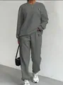 Grey cable knit two-piece lounge set for women featuring long sleeve top and pants - S / Top And Bottom / Gray