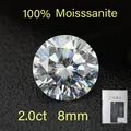 Macro view of a brilliant 2.0ct round moissanite with eight hearts and arrows cut - 8mm (2ct) / D Color