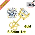 Detail of 1ct gold-plated moissanite stud earrings with secure screw-back design - Screw Back-Gold Plated 925 Silver / 6.5mm-1ct / White