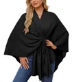 Détail d'un élégant châle noir une pièce en tricot doux avec nœud torsadé pour femme - Taille unique / Hauts / Noir (DB86)
