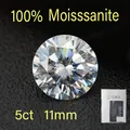 Close-up of a 5ct 11mm round brilliant cut Moissanite gemstone with fire and GRA certificate - 11mm (5ct) / D Color