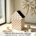 Set of two white square gift boxes with red polka dots for Valentine's Day packaging - Polka Dot White Square Box (Double) / 18x17.5cm + 17x16.5cm