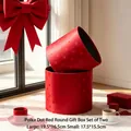 Set of 2 red polka dot round gift boxes with velvet texture, large and small sizes - Polka Dot Red Round Box (Double) / 19.5x16.5cm + 17.5x15.5cm