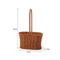 Brown simulated rattan woven hand basket with long handle 30cm height for picnic gifts - Medium Slim Waist / Brown