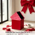 Juego de dos cajas de regalo cuadradas de lujo en terciopelo rojo con lunares rojos - Caja Cuadrada Roja Lunares (Doble) / 18x17.5cm + 17x16.5cm