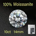 Detail shot of a 10ct 14mm round moissanite gemstone with brilliant D color fire. - 14mm (10ct) / D Color