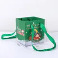 Feestelijke groene kerstcadeautas met kerstman en rendier en lint handvat - 5 Stuks Pack (10*11.5*13cm) / Groen