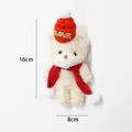 Small white Christmas plush teddy bear doll wearing red knitted hat and scarf, 16cm tall. - Red Scarf Short Hat Letter Teddy Cream White Bear