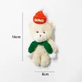 Small cream curly plush Christmas bear doll with red hat and green scarf, 16cm x 8cm - Green Scarf Short Hat Letter Teddy Cream White Bear