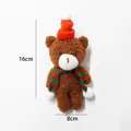 16cm Christmas brown teddy bear plush doll wearing red hat and striped scarf for decor - Red Green Scarf Short Hat Teddy Brown Bear / 16*8cm
