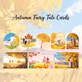 Romantic autumn themed decorative greeting cards set with artistic couple illustrations - Autumn Fairy Tale - Assorted Colors / 4 Sheets/Pack