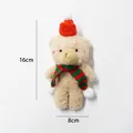 Christmas teddy bear plush toy with red hat and striped scarf, 16cm vertical height - Red Green Scarf Short Hat Blush Light Brown Bear / 16*8cm